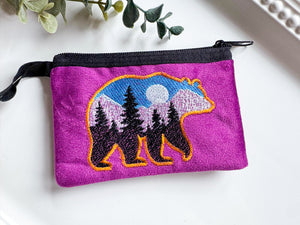 Mountain in Bear Silhouette Embroidered Zippered Pouch || El Salvador