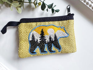 Mountain in Bear Silhouette Embroidered Zippered Pouch || El Salvador