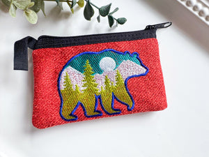 Mountain in Bear Silhouette Embroidered Zippered Pouch || El Salvador