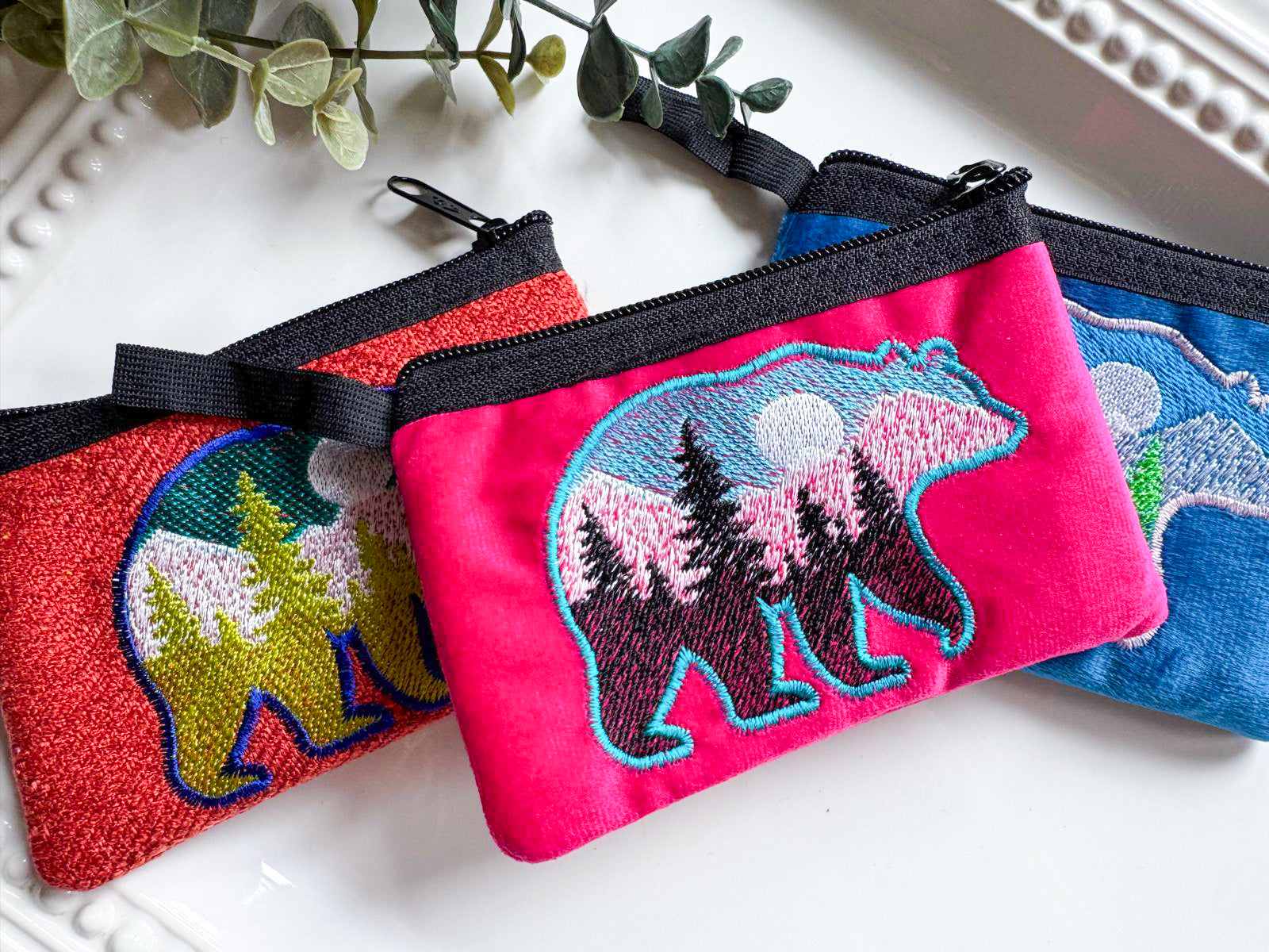 Mountain in Bear Silhouette Embroidered Zippered Pouch || El Salvador