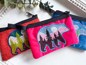 Mountain in Bear Silhouette Embroidered Zippered Pouch || El Salvador