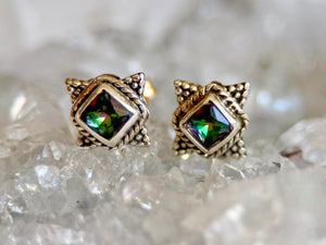 Mystic Topaz Pointed Square Faceted Post Sterling Earrings
