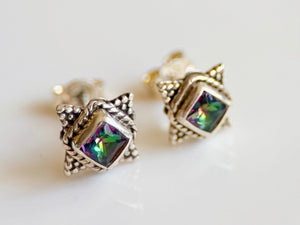 Mystic Topaz Pointed Square Faceted Post Sterling Earrings