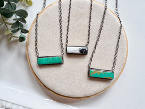Navajo Sterling Horizontal Bar Turquoise Necklace || Handmade