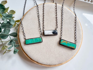 Navajo Sterling Horizontal Bar Turquoise Necklace || Handmade