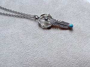 Navajo Feather & Turquoise Sterling Necklace || Handmade