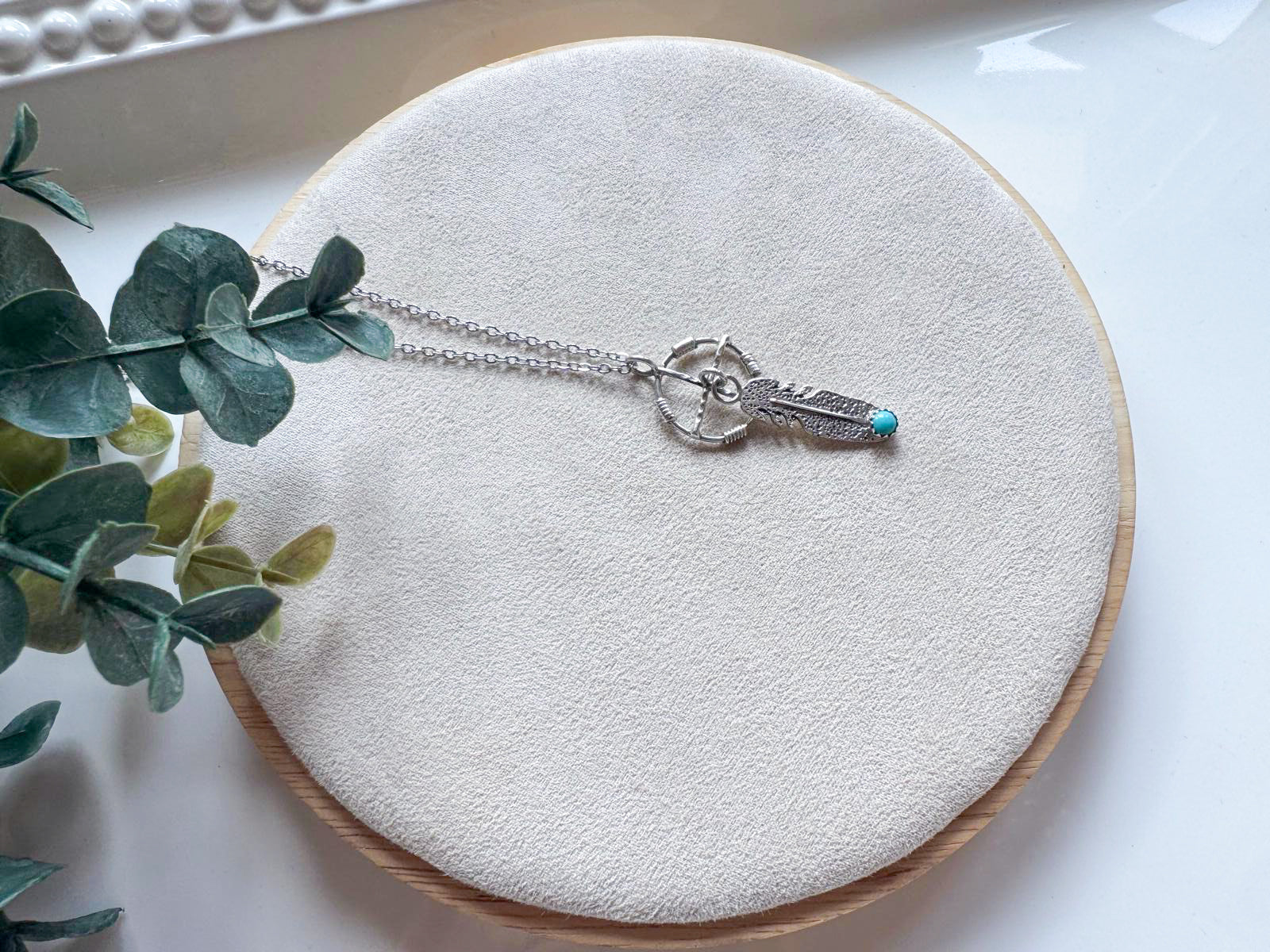 Navajo Feather & Turquoise Sterling Necklace || Handmade