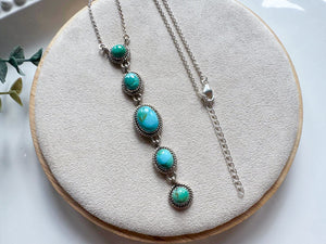 Navajo Sterling Kingman Turquoise Cabochon Five Stone Necklace || Handmade