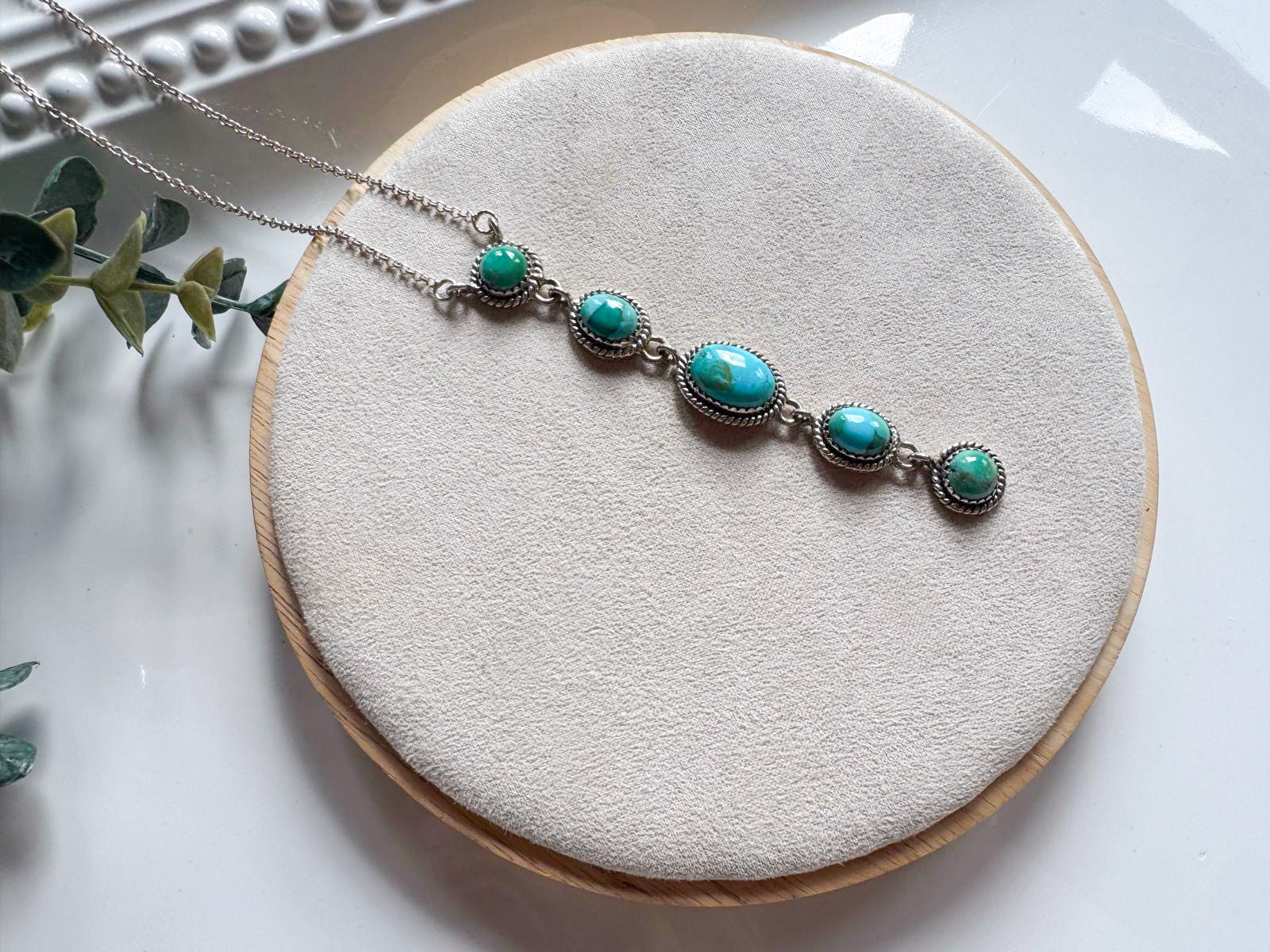 Navajo Sterling Kingman Turquoise Cabochon Five Stone Necklace || Handmade