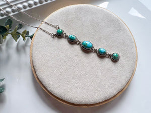 Navajo Sterling Kingman Turquoise Cabochon Five Stone Necklace || Handmade