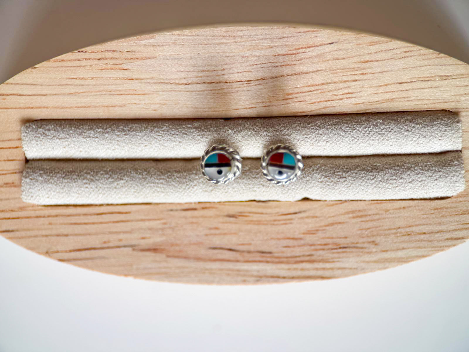 Navajo Three Spirit Inlay Sterling Post Earrings || Handmade