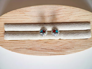 Navajo Three Spirit Inlay Sterling Post Earrings || Handmade