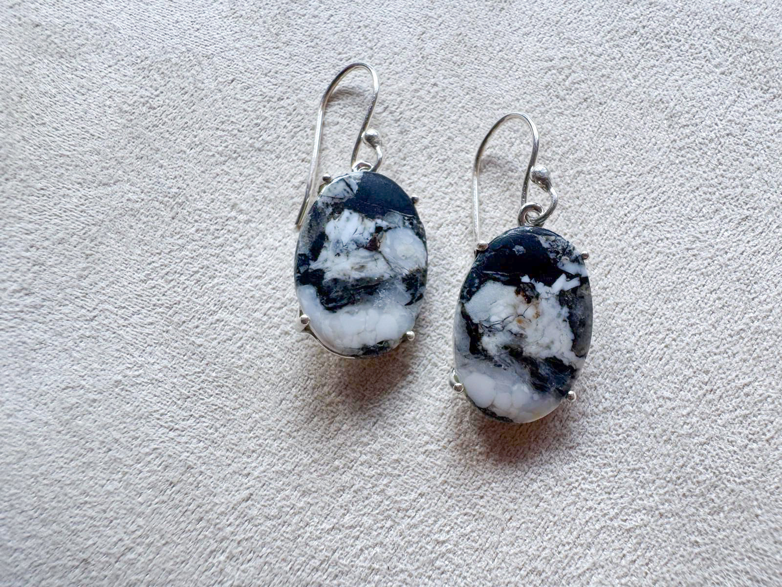 Navajo White Buffalo Oval Sterling Earrings || Handmade
