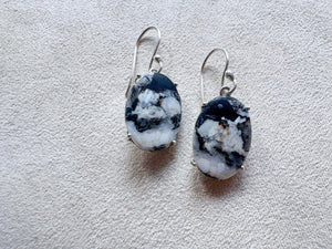 Navajo White Buffalo Oval Sterling Earrings || Handmade