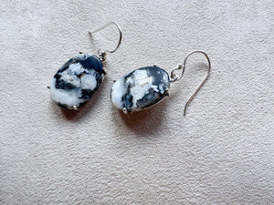 Navajo White Buffalo Oval Sterling Earrings || Handmade