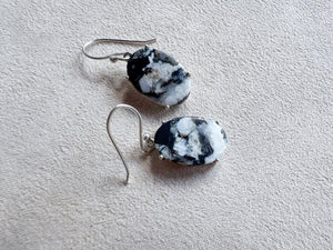 Navajo White Buffalo Oval Sterling Earrings || Handmade