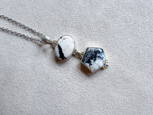 Navajo White Buffalo Stone Hexagon & Oval Sterling Necklace || Handmade
