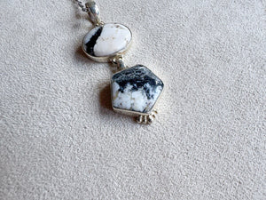 Navajo White Buffalo Stone Hexagon & Oval Sterling Necklace || Handmade