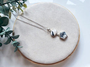 Navajo White Buffalo Stone Hexagon & Oval Sterling Necklace || Handmade