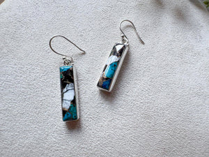 Navajo White Buffalo Turquoise Bar Sterling Earrings || Handmade