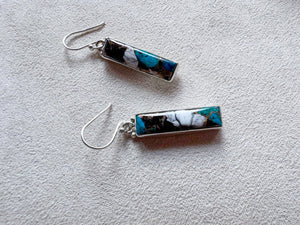 Navajo White Buffalo Turquoise Bar Sterling Earrings || Handmade