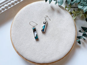 Navajo White Buffalo Turquoise Bar Sterling Earrings || Handmade