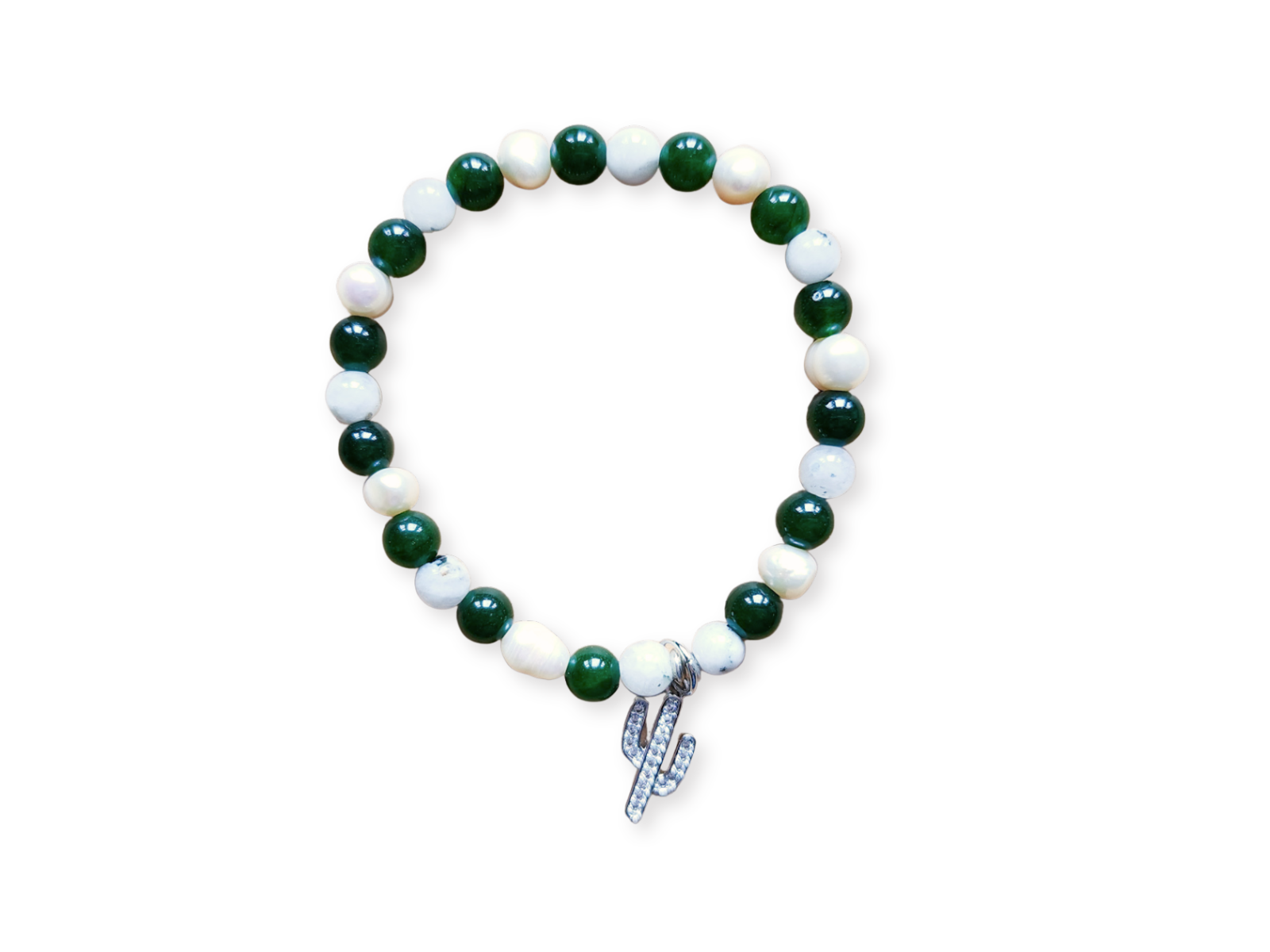 Nephrite Jade, Rainbow Moonstone & Mother of Pearl Cactus Gold Edition Beaded Bracelet || Reiki Infused