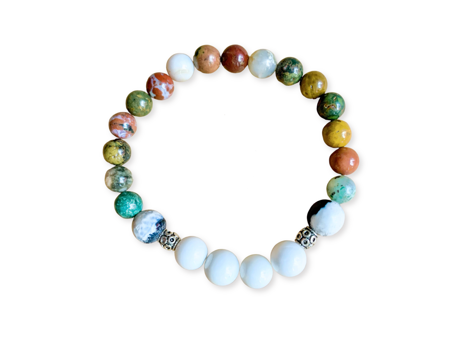 Ocean Jasper, Mother of Pearl & Orca Agate Bracelet || Reiki Infused
