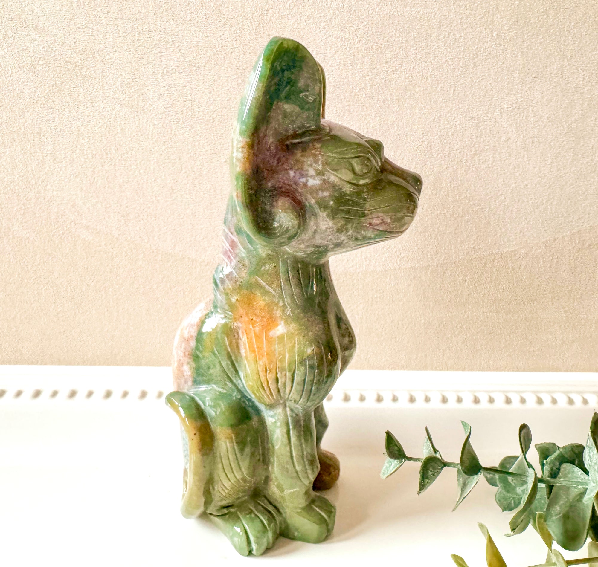 Ocean Jasper Sphynx Cat Carving