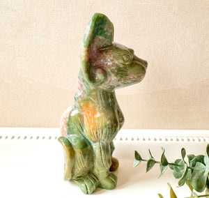 Ocean Jasper Sphynx Cat Carving