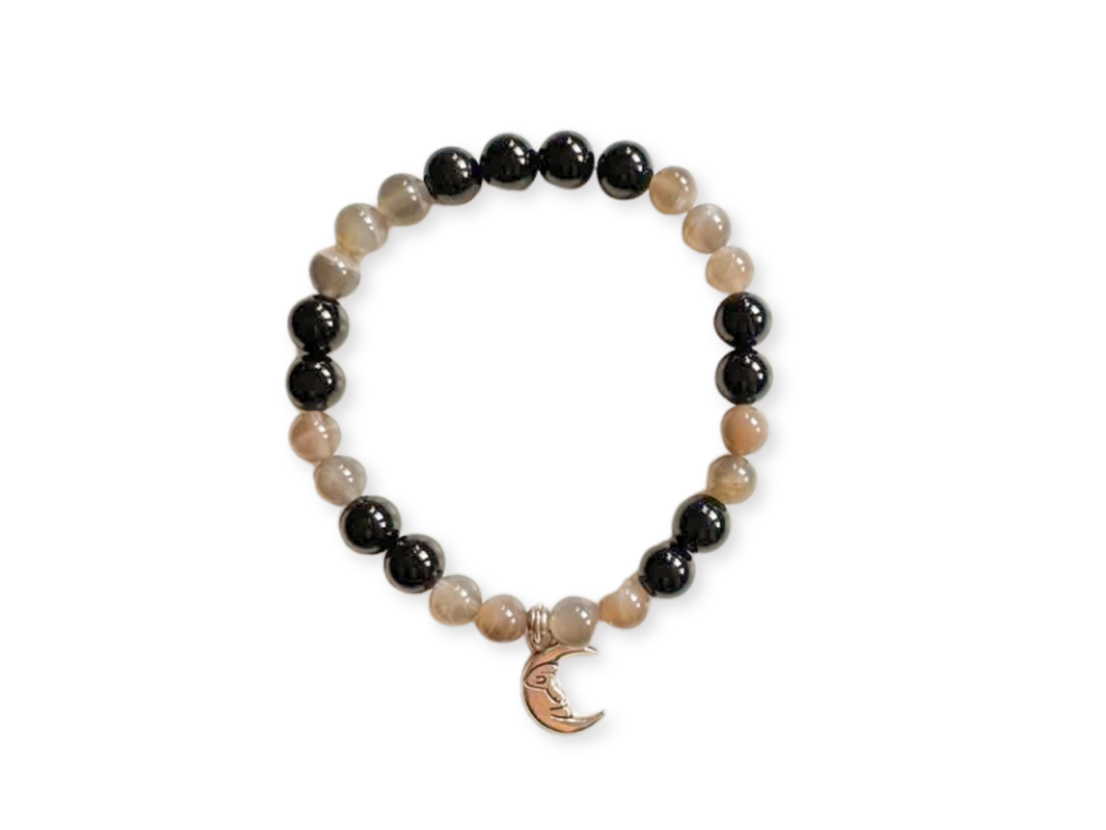  Onyx & Gray Moonstone Beaded Bracelet || Reiki Infused