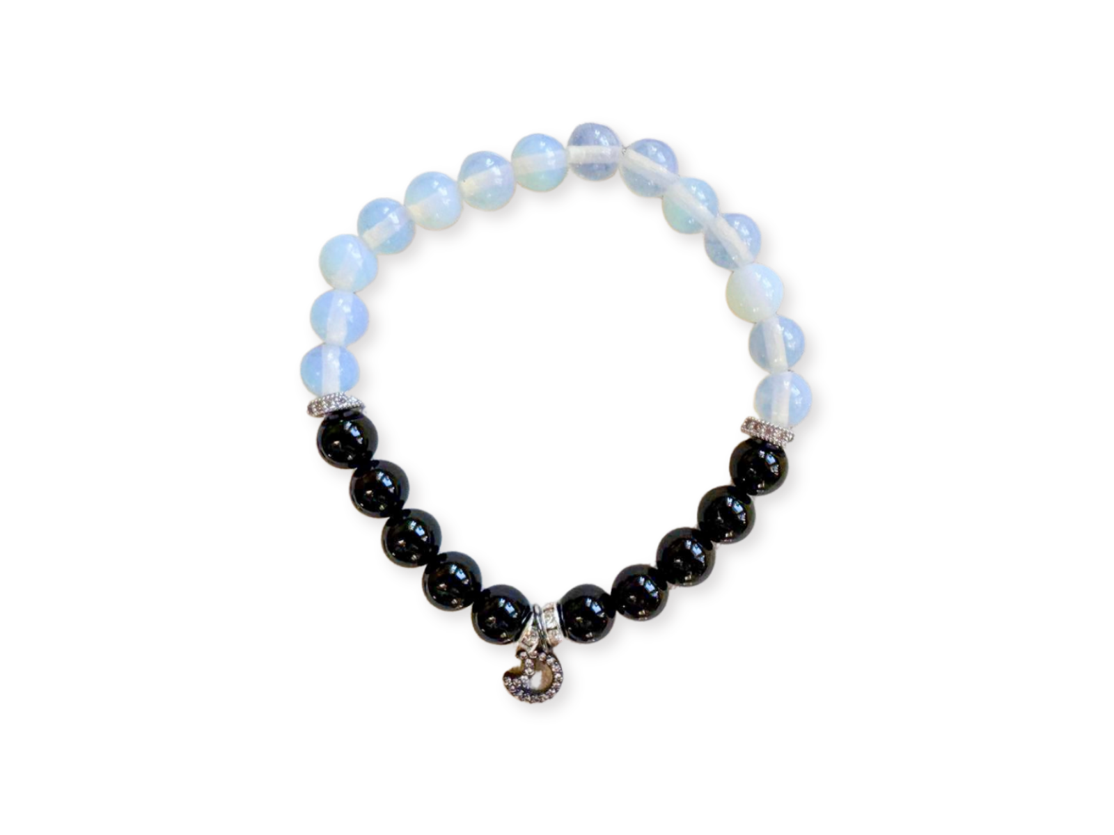 Onyx & Opalite Crescent Moon Bracelet || Reiki Infused
