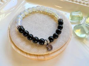 Onyx & Opalite Crescent Moon Bracelet || Reiki Infused (In Store)