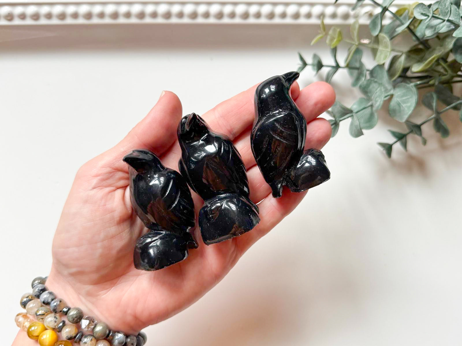 Onyx Raven Crystal Carving || 2"