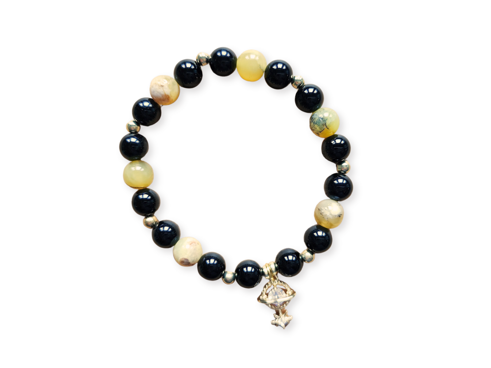 Onyx & Yellow Opal Beaded Bracelet || Reiki Infused