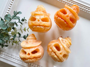 Orange Calcite Jack-O'-Lantern with Witch Hat Carving