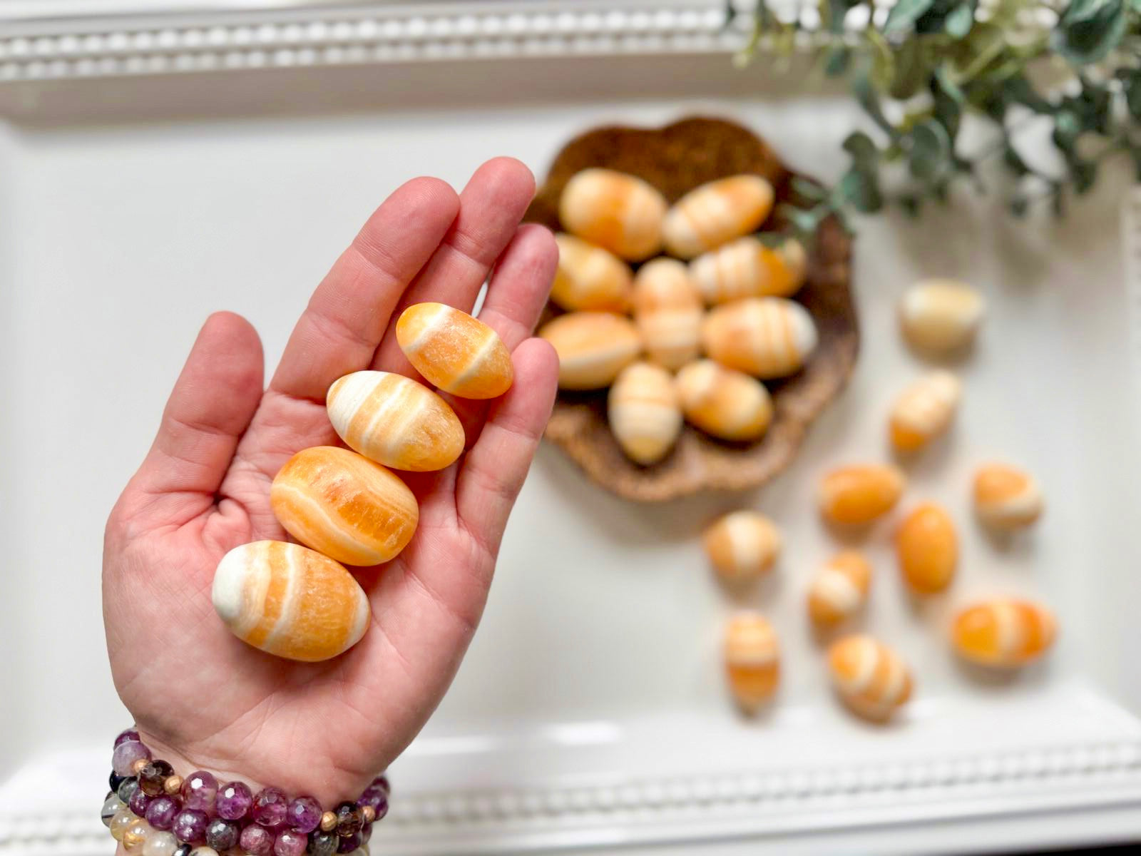 Orange Calcite Round Tumbled Stone