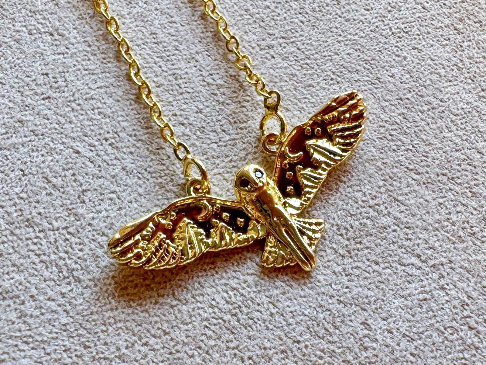 Owl with Wings Spread || Gold Plated Copper