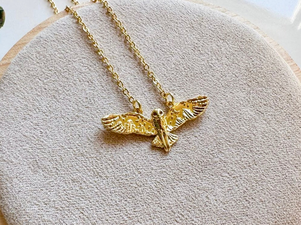 Owl with Wings Spread || Gold Plated Copper