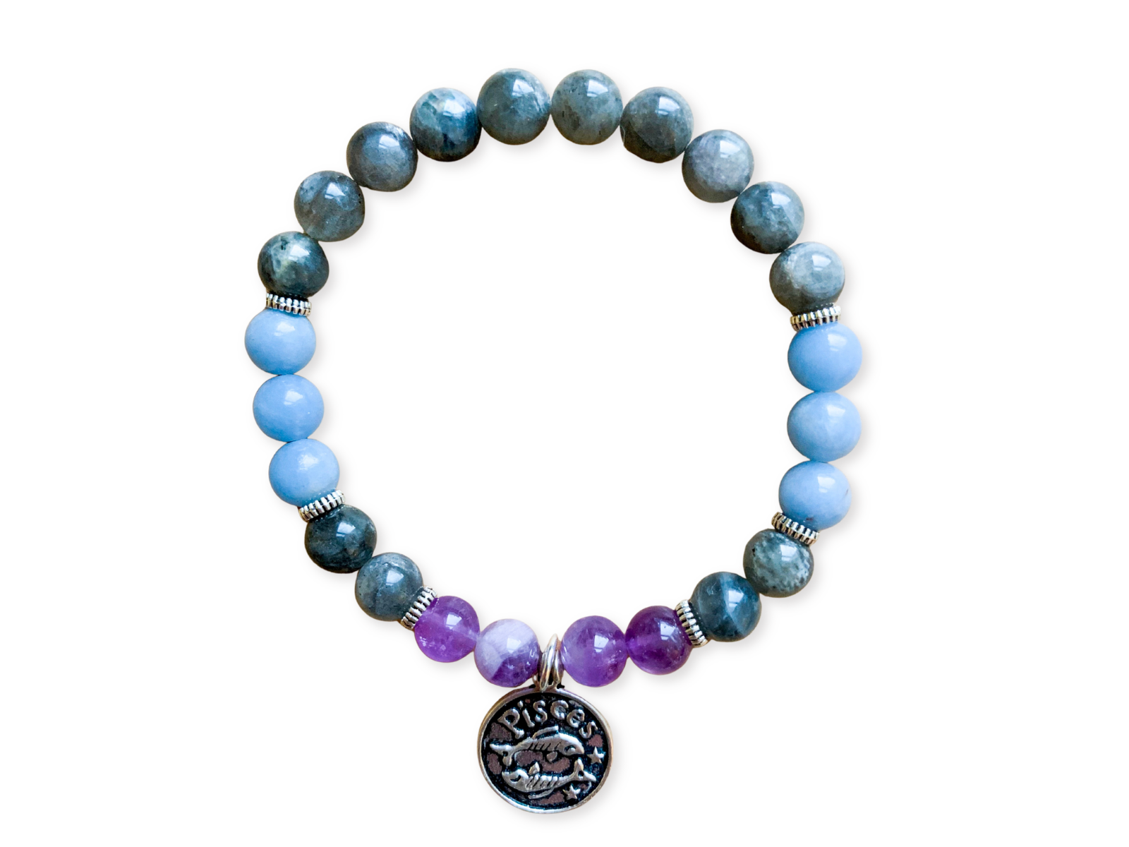 PISCES Amethyst, Labradorite, Angelite Beaded Bracelet || Reiki Infused