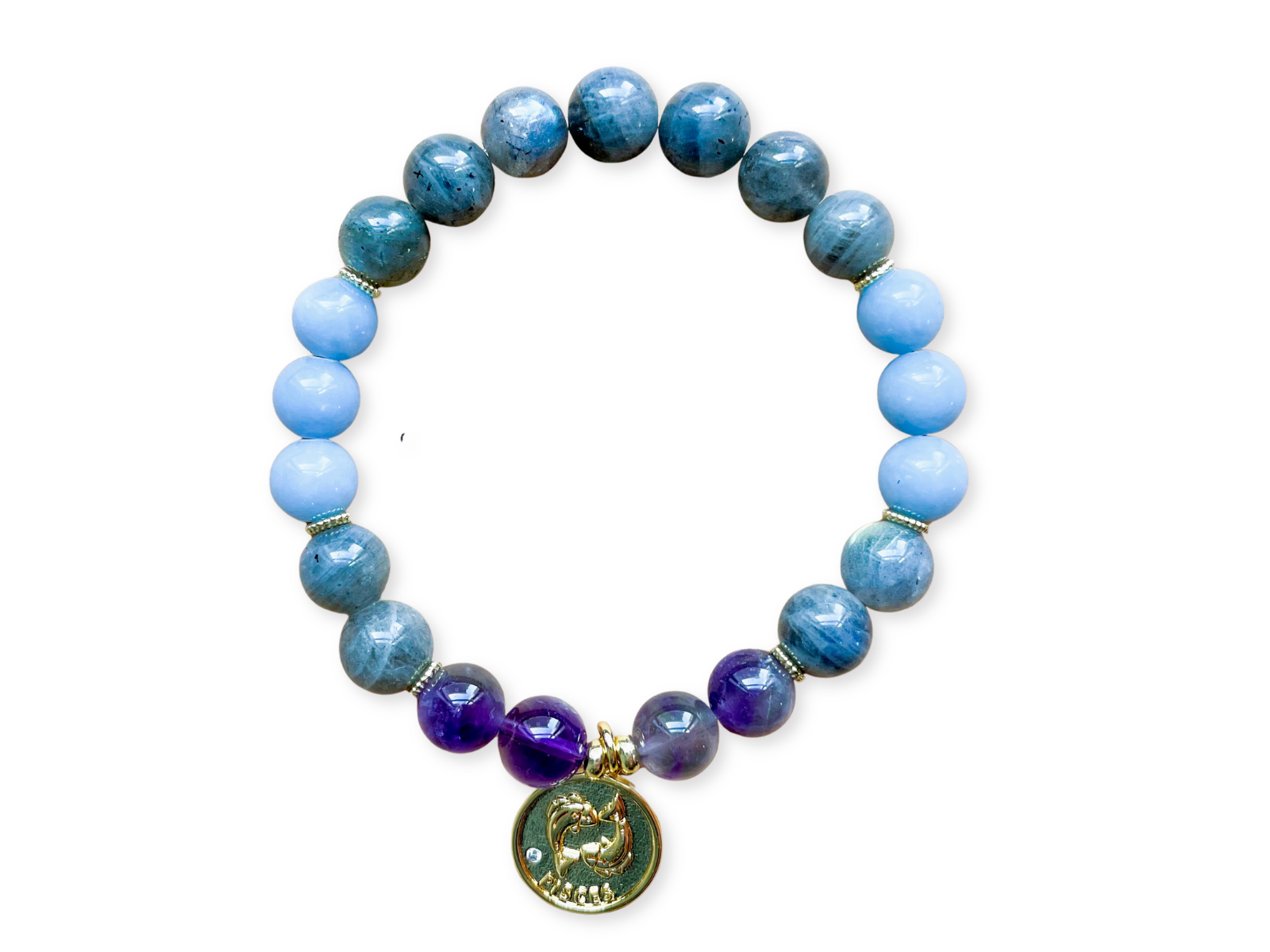PISCES GOLD EDITION Amethyst, Labradorite, Angelite Beaded Bracelet || Reiki Infused