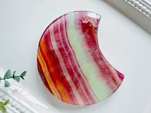 Pastel Candy Fluorite Crescent Moon in Metal Stand || Large