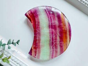 Pastel Candy Fluorite Crescent Moon in Metal Stand || Large