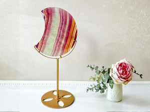 Pastel Candy Fluorite Crescent Moon in Metal Stand || Large