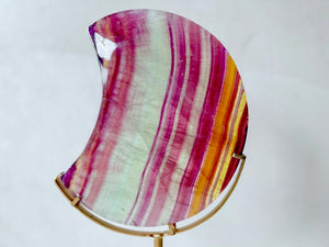 Pastel Candy Fluorite Crescent Moon in Metal Stand || Large