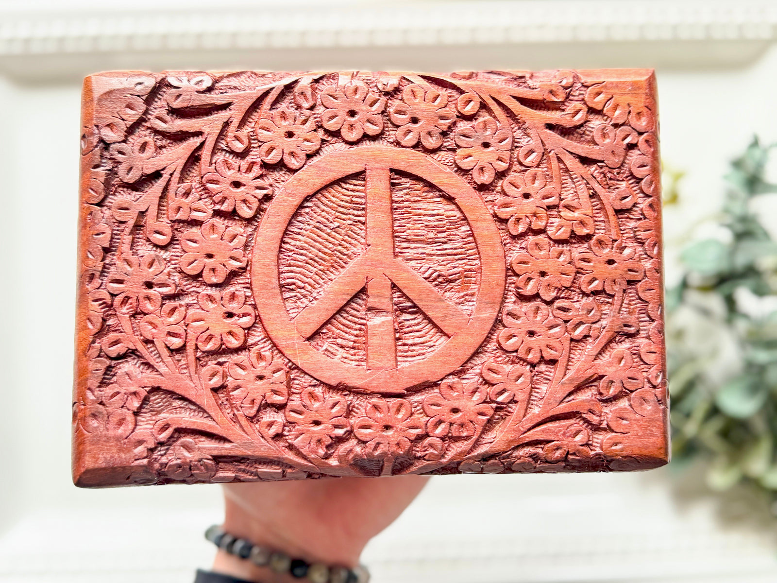 Peace Wood Box Carving