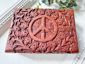 Peace Wood Box Carving