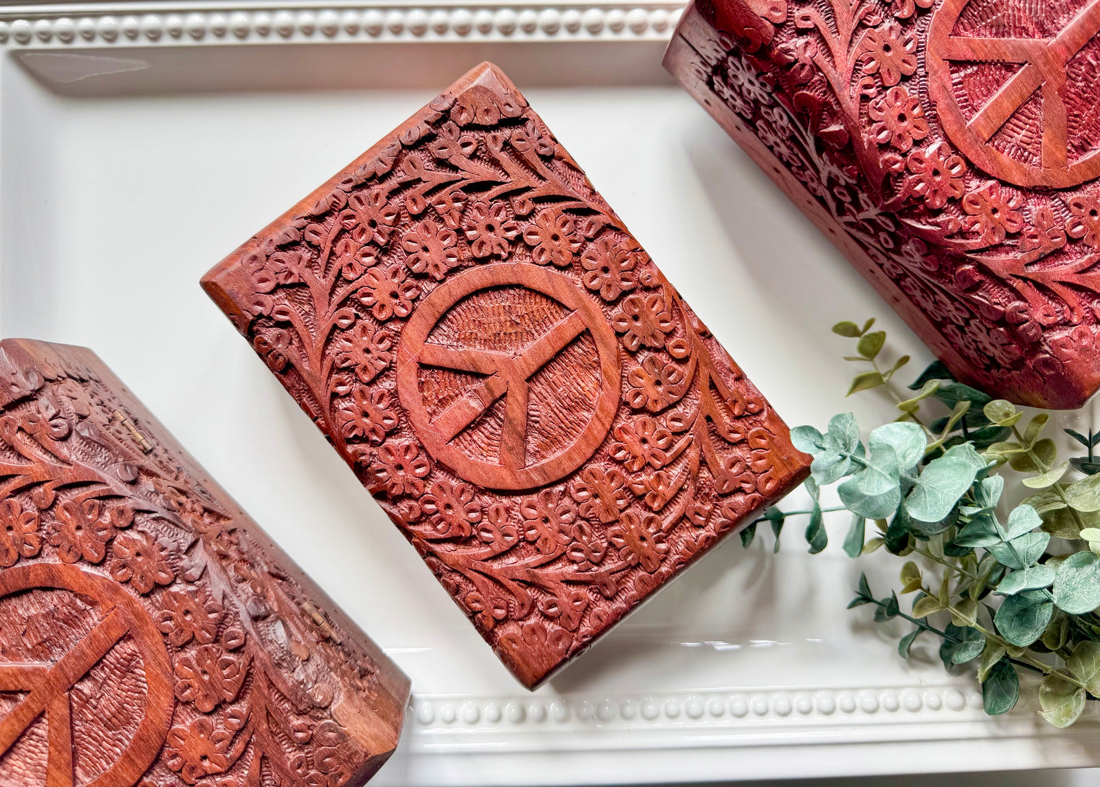 Peace Wood Box Carving