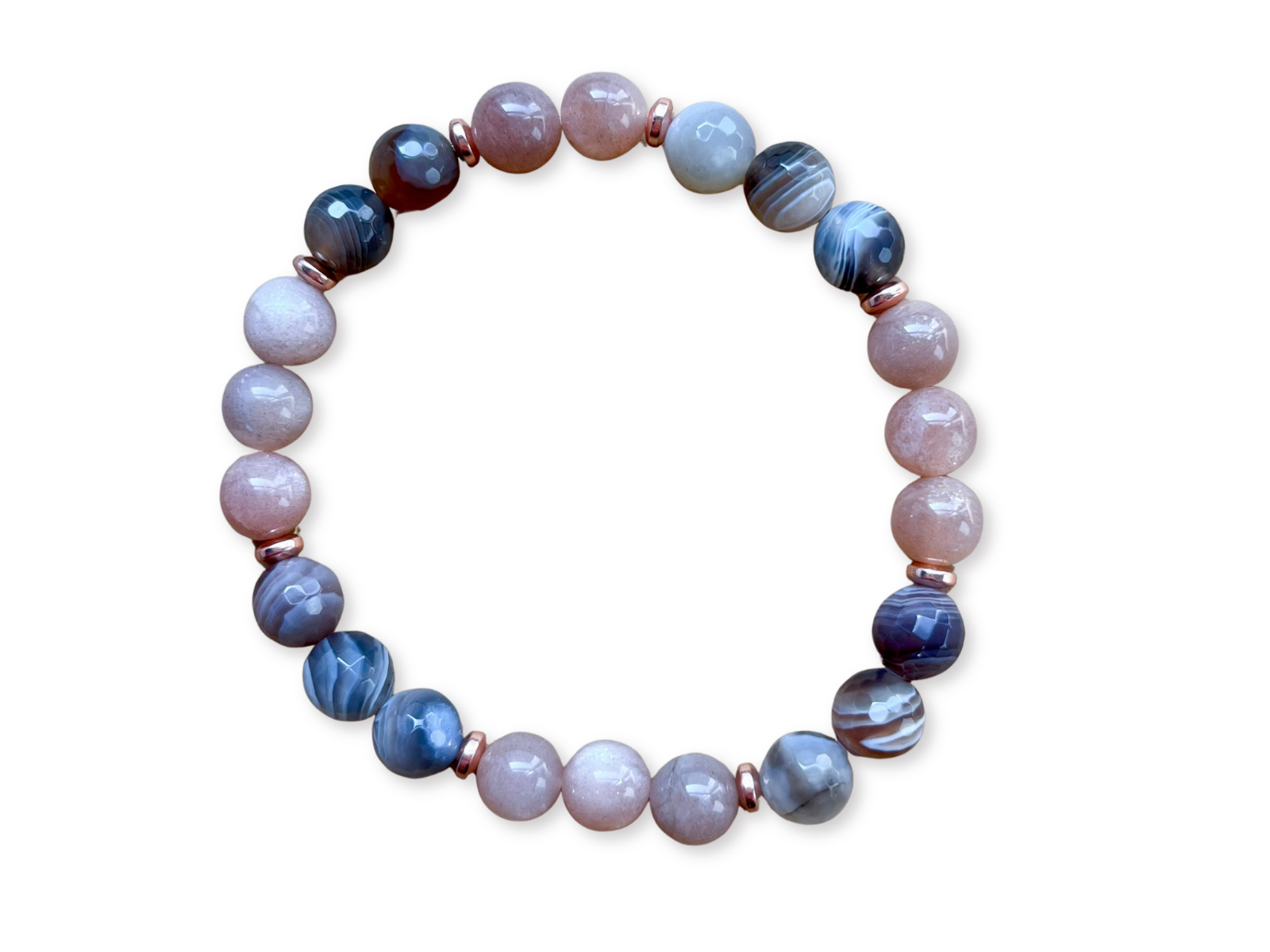 Peach Moonstone & Botswana Agate Beaded Bracelet || Reiki Infused