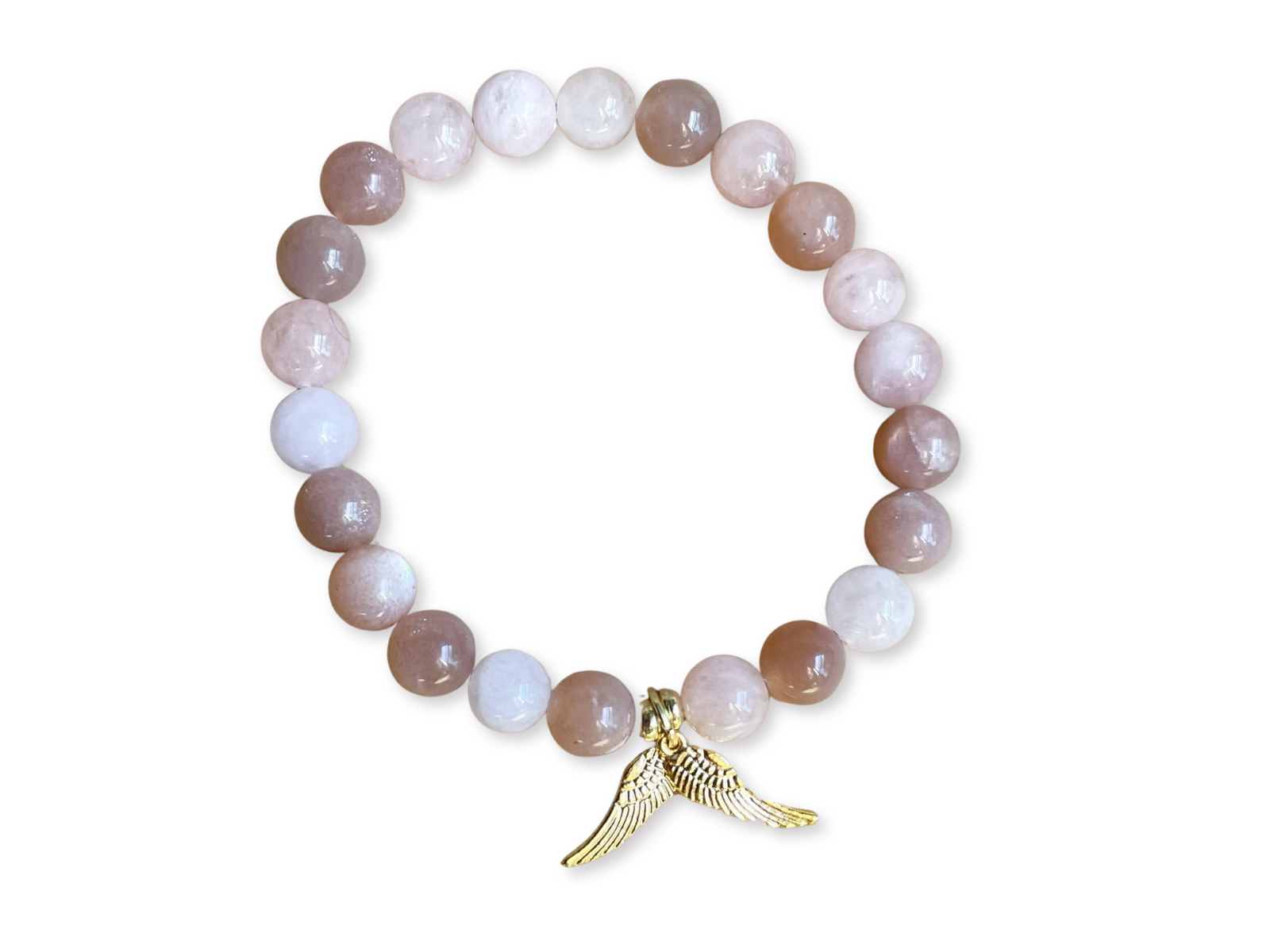 Peach Moonstone & Morganite Bracelet || Gold Angel Wings || Reiki Infused